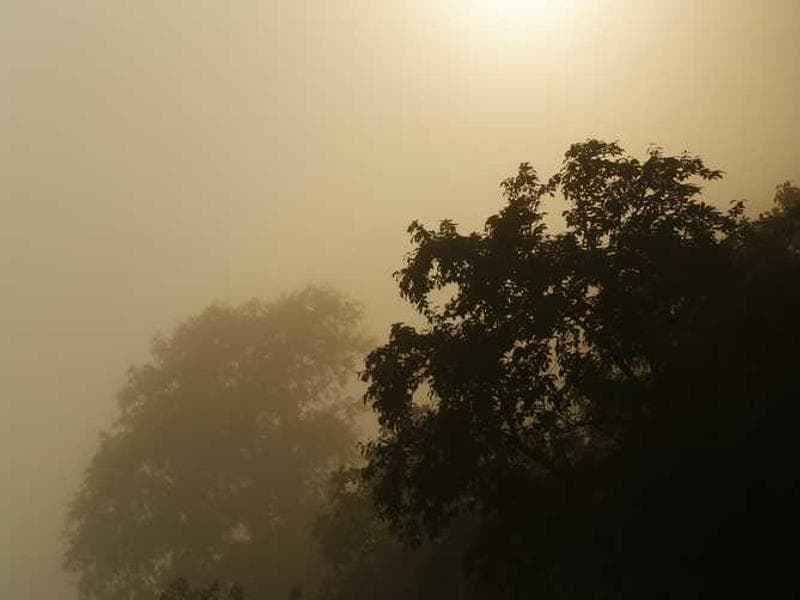 A concrete building with harsh shadows